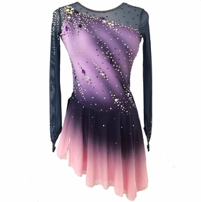 Girl's Long Sleeved Purple Gradient Figure Skating Dress Elegant Figure Skating Skirt for Performance and Practice