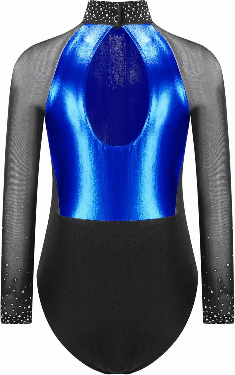 Girls Long Sleeves Shiny Rhinestones Mesh Patchwork Ballet Dance Leotard Gymnastics Figure Skating Bodysuit