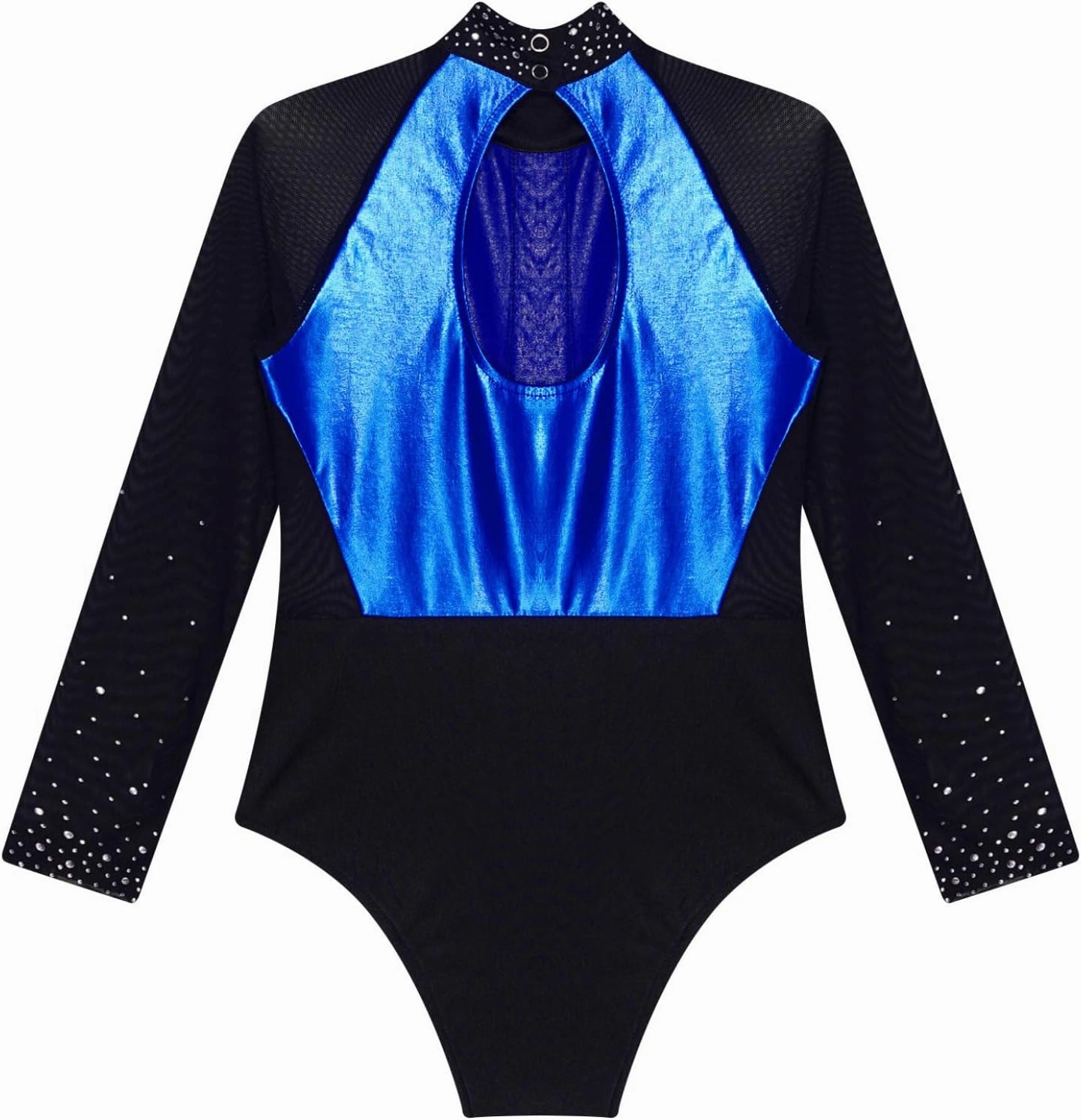 Girls Long Sleeves Shiny Rhinestones Mesh Patchwork Ballet Dance Leotard Gymnastics Figure Skating Bodysuit