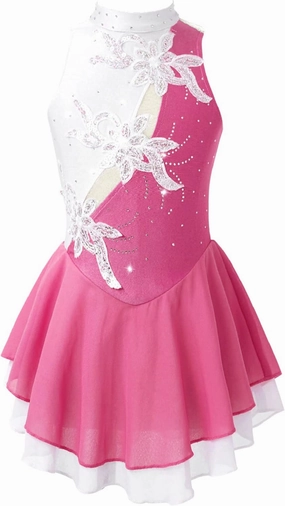Girls Shiny Sequins Sleeveless Figure Ice Skating Dress Dance Gymnastics Leotard Performance Dancewear