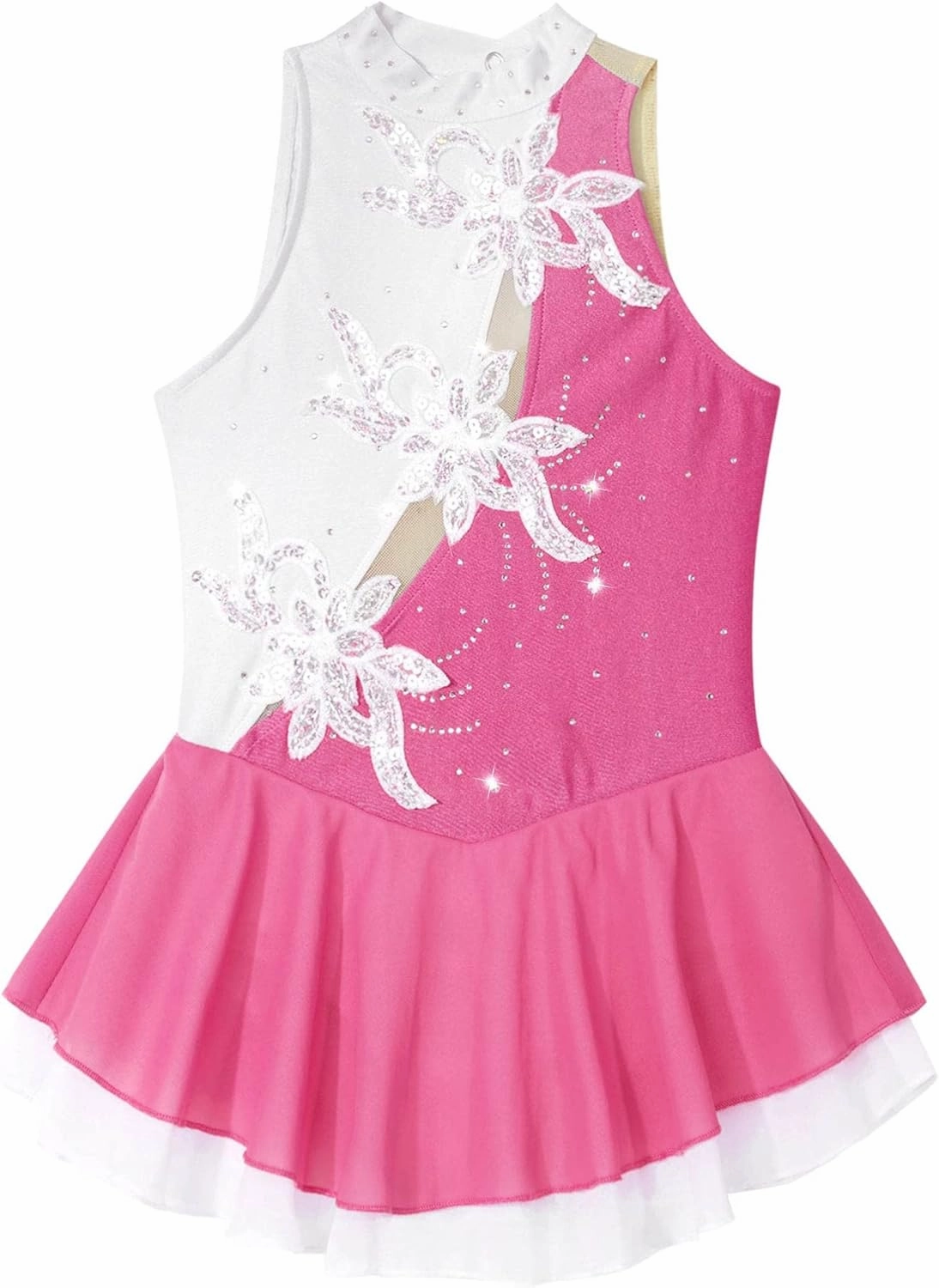 Girls Shiny Sequins Sleeveless Figure Ice Skating Dress Dance Gymnastics Leotard Performance Dancewear