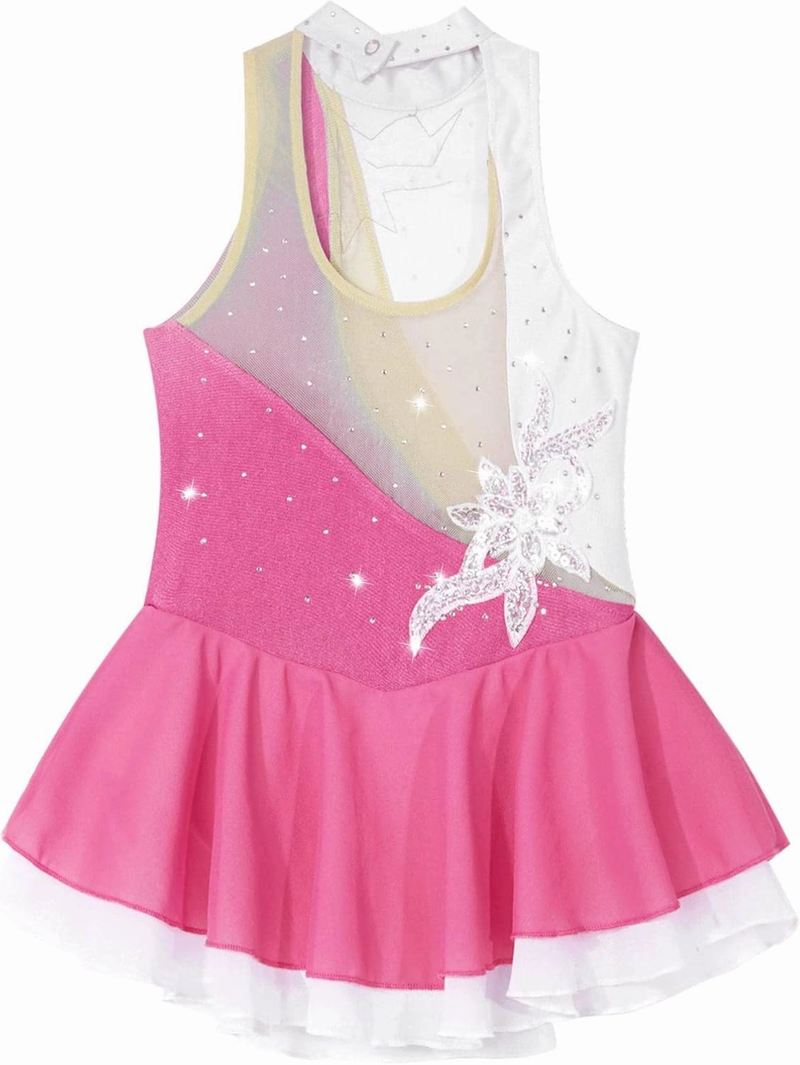 Girls Shiny Sequins Sleeveless Figure Ice Skating Dress Dance Gymnastics Leotard Performance Dancewear