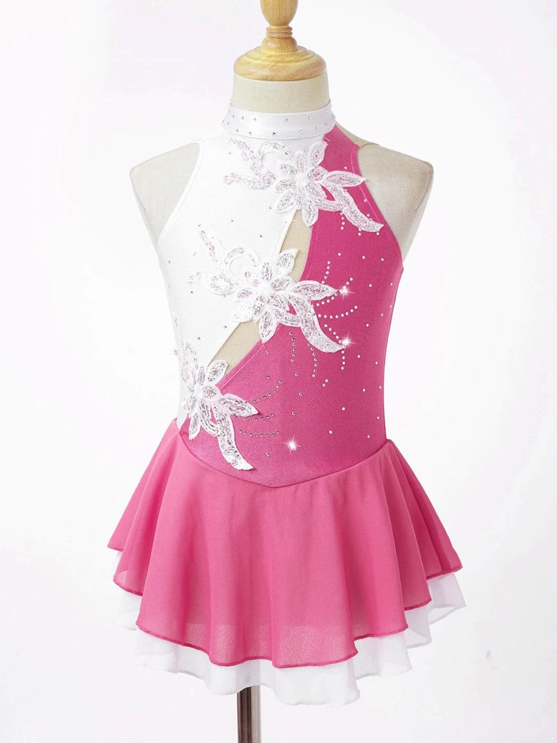 Girls Shiny Sequins Sleeveless Figure Ice Skating Dress Dance Gymnastics Leotard Performance Dancewear