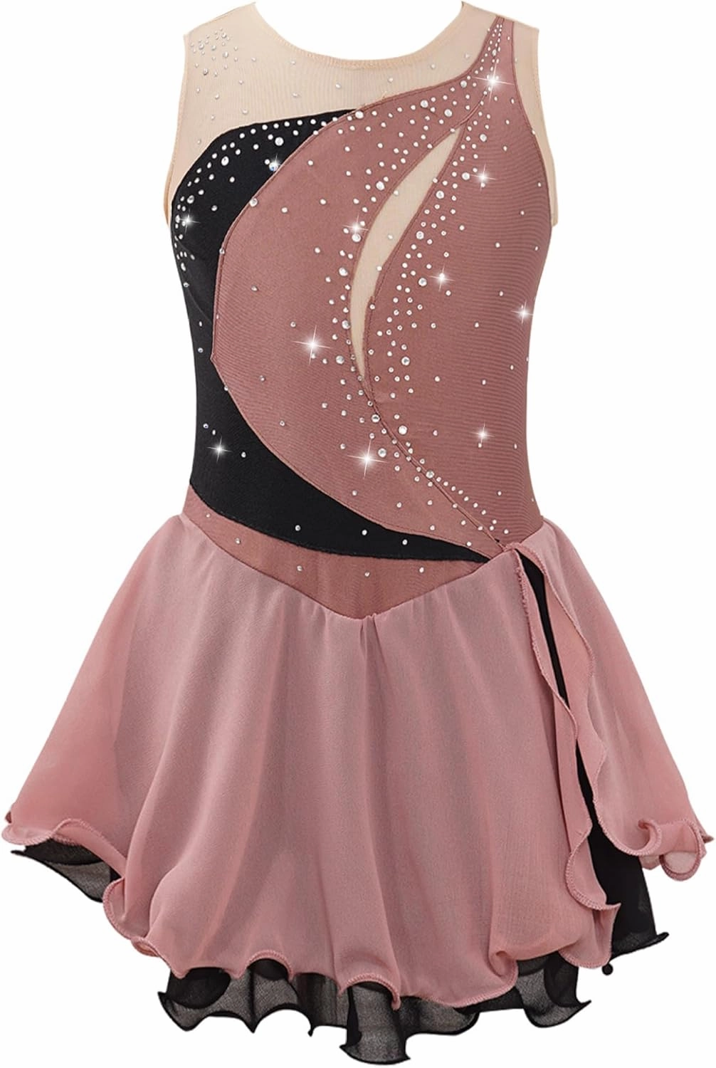 Girls Sparkle Ballet Lyrical Dance Dress Sleeveless Gymnastics Leotard Skirt Figure Ice Skating Dress Yoga Bodysuit