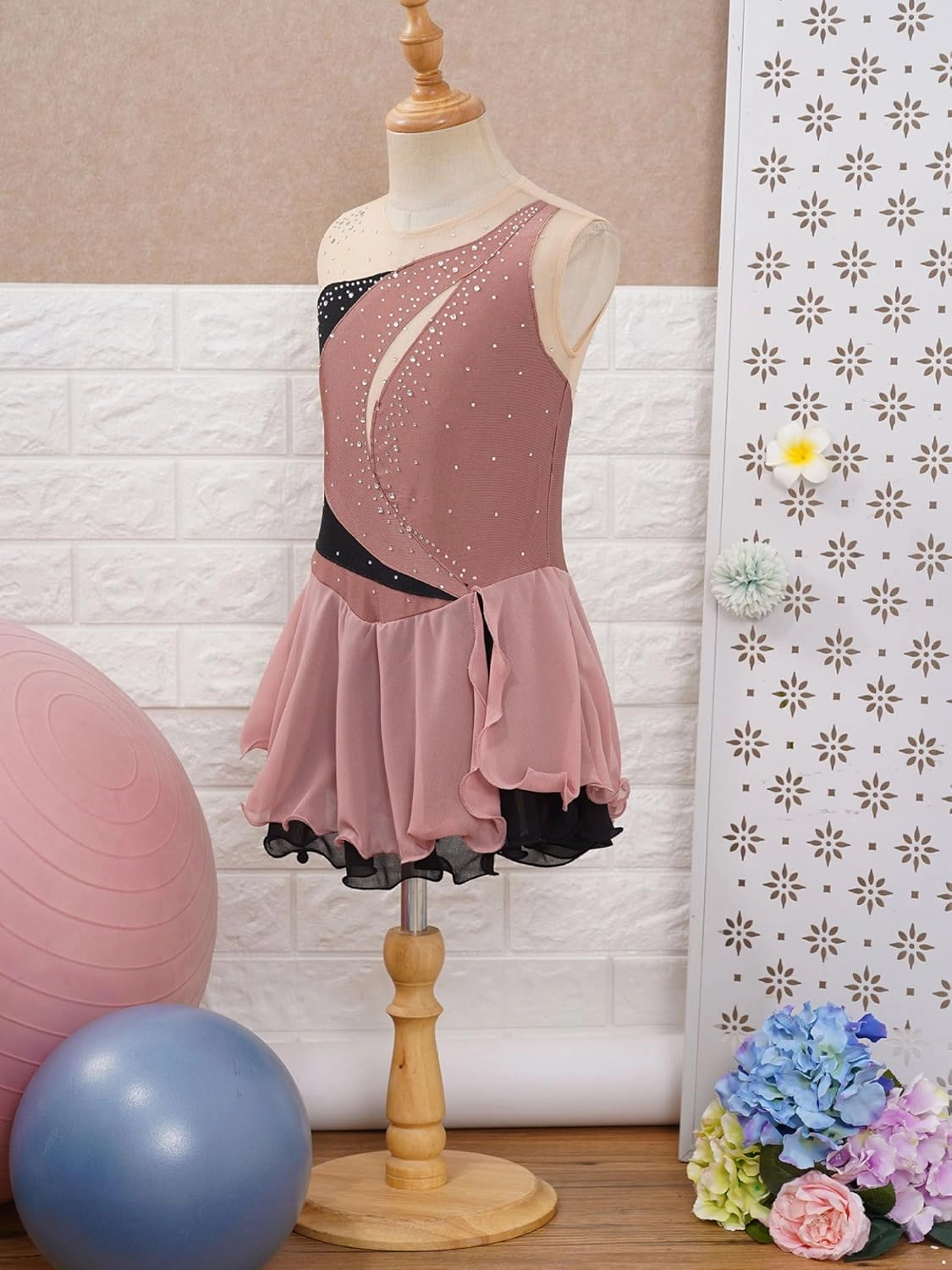 Girls Sparkle Ballet Lyrical Dance Dress Sleeveless Gymnastics Leotard Skirt Figure Ice Skating Dress Yoga Bodysuit