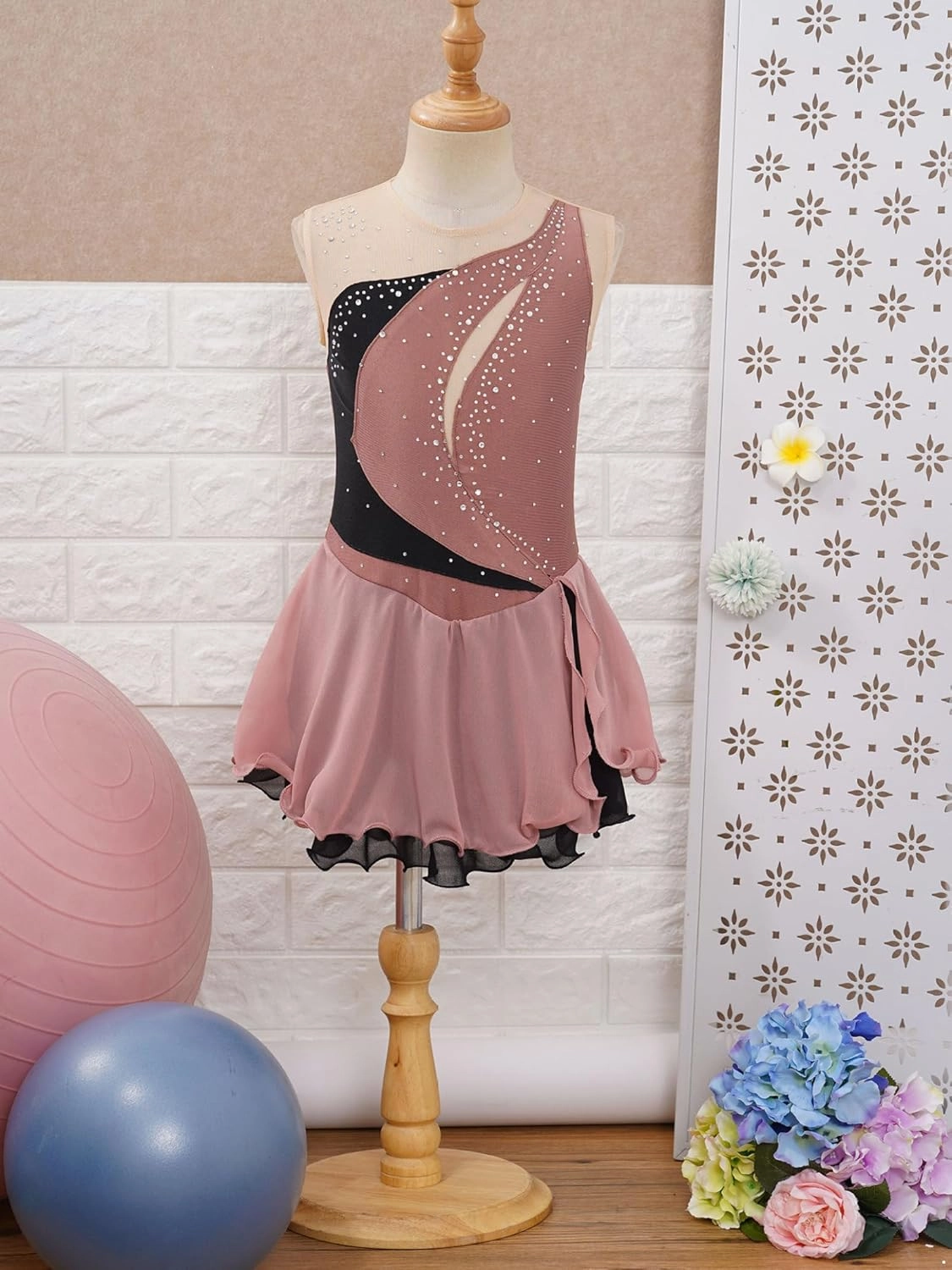 Girls Sparkle Ballet Lyrical Dance Dress Sleeveless Gymnastics Leotard Skirt Figure Ice Skating Dress Yoga Bodysuit