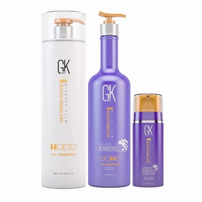 GK HAIR pH  Pre-Treatment Clarifying Shampoo 1000ml, Silver Bombshell Shampoo 710ml with Leave-In Bombshell Cream 100ml - Ultimate Hair Care Set for Damage, Dull Blonde and Gray Hair