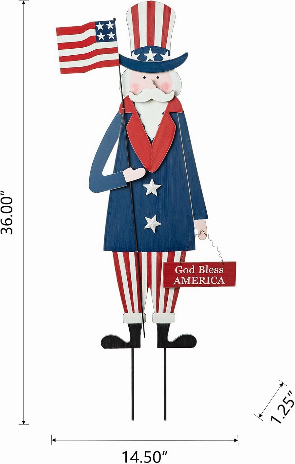 Glitzhome 36" H Wooden Uncle Sam Patriotic Garden Yard Stake, 4th of July Wall Decor/Porch Decor for Home Yard Front Door National Day Decoration