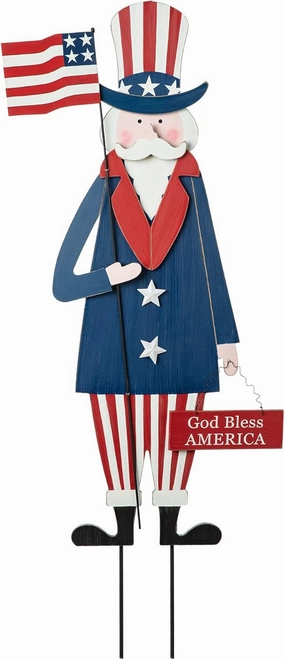 Glitzhome 36" H Wooden Uncle Sam Patriotic Garden Yard Stake, 4th of July Wall Decor/Porch Decor for Home Yard Front Door National Day Decoration