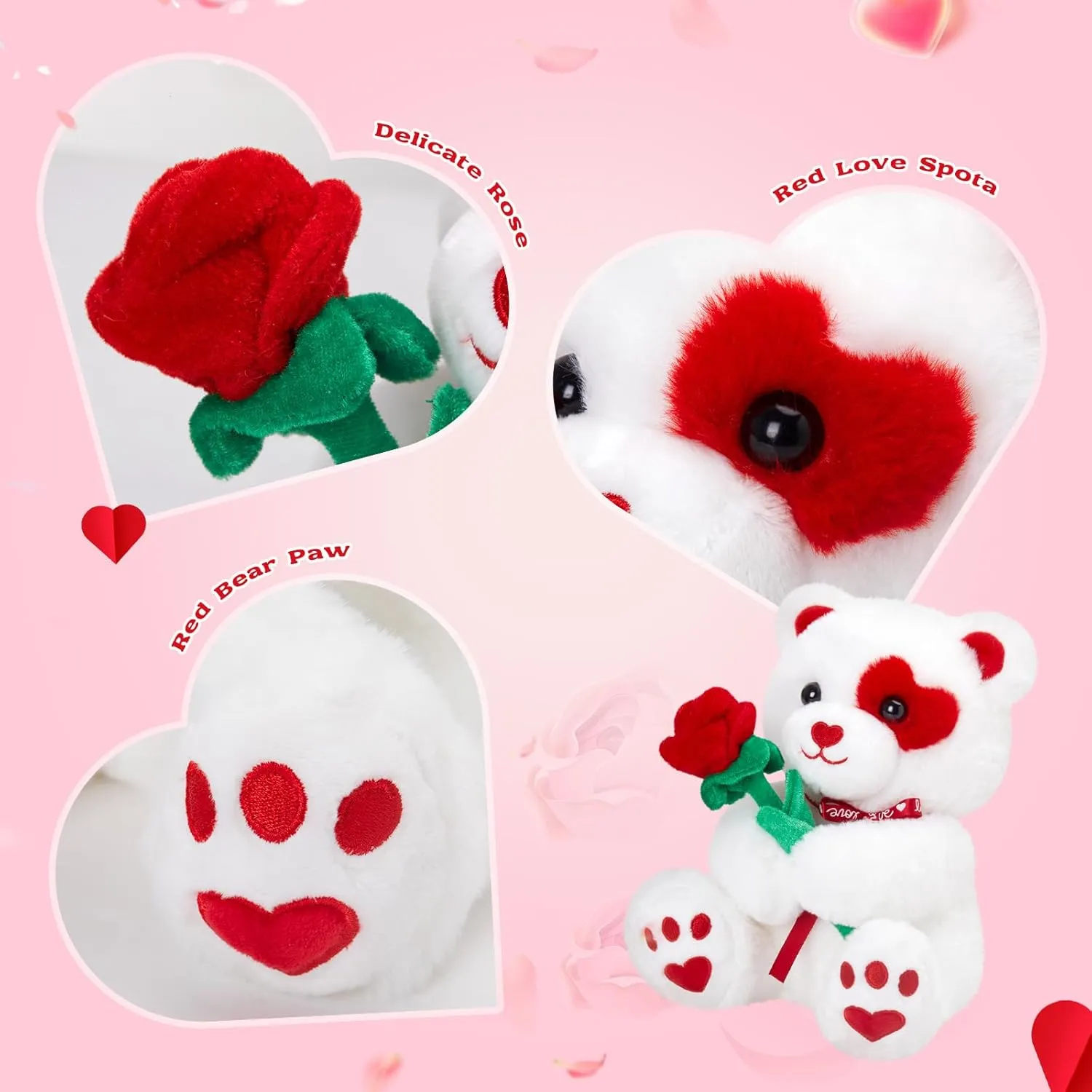 Glow Guards 10'' Teddy Bear Stuffed Animal Holding Rose,Soft White Bear Plushie for Lover,Cute Stuffed Animals 2025,Holidays & Special Occasions