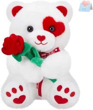 Glow Guards 10'' Teddy Bear Stuffed Animal Holding Rose,Soft White Bear Plushie for Lover,Cute Stuffed Animals 2025,Holidays & Special Occasions