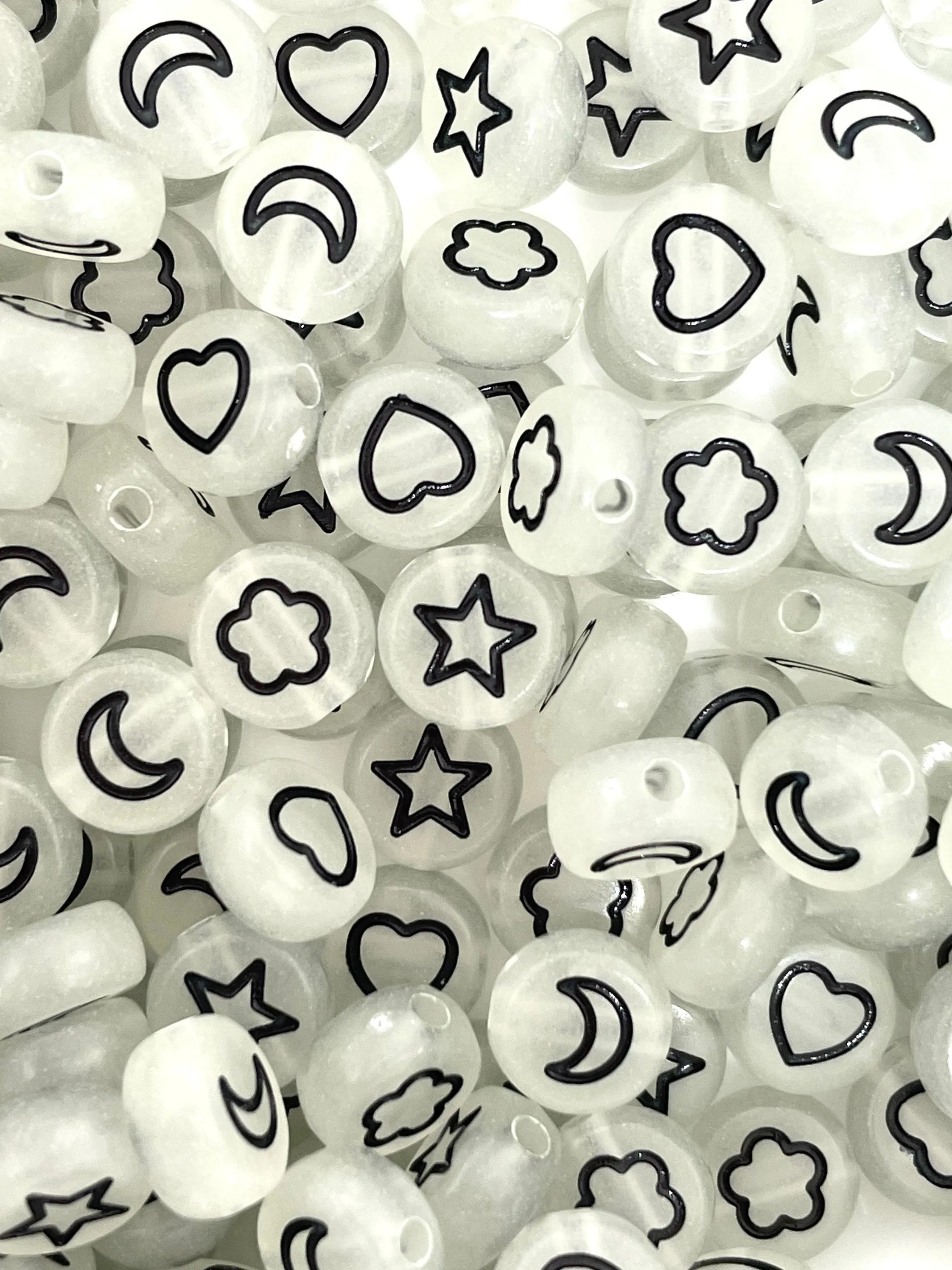 Glow in Dark Spacer Beads, Moon, Star, Heart, Flower Letter Spacer Beads, Letter Beads, Glow Beads for Bracelet, Kids Craft, Coin Beads