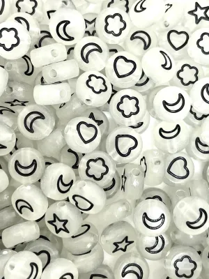 Glow in Dark Spacer Beads, Moon, Star, Heart, Flower Letter Spacer Beads, Letter Beads, Glow Beads for Bracelet, Kids Craft, Coin Beads