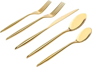Godinger Flatware Set, Salad Fork, Dinner Fork, Tea Spoon and Table Spoon Gold, 20 Piece Set