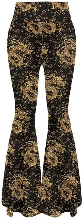 Gold China Loong Women Bootcut Yoga Pants Ditsy Floral Wide Leg Lounge Pants Retro Rose Elastic Casual Leggings