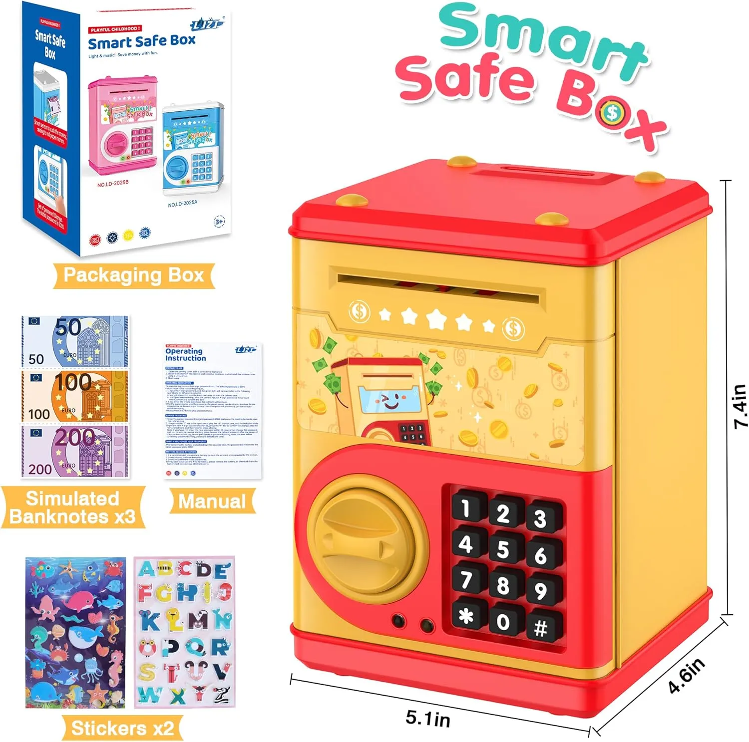 Golden Piggy Bank for Kids with Password Code Lock and Auto Grab Bill Slot, PhilaeEC Real Money Cash Coin Can Saving Box Electronic Money Safe Bank, Hot Gift for 4 7 8 9 10 11 Year Old Boys Girls