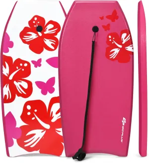 Goplus Boogie Boards for Beach, 33/37/41 Inches Lightweight Body Board w/ Wrist Leash, EPS Core, XPE Deck, HDPE Slick Bottom, Surfboard for Kids Teens Adults Surfing