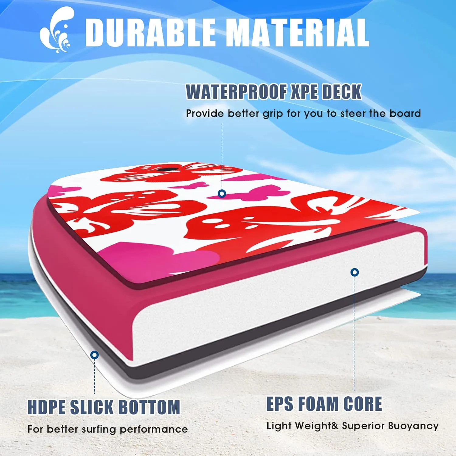 Goplus Boogie Boards for Beach, 33/37/41 Inches Lightweight Body Board w/ Wrist Leash, EPS Core, XPE Deck, HDPE Slick Bottom, Surfboard for Kids Teens Adults Surfing