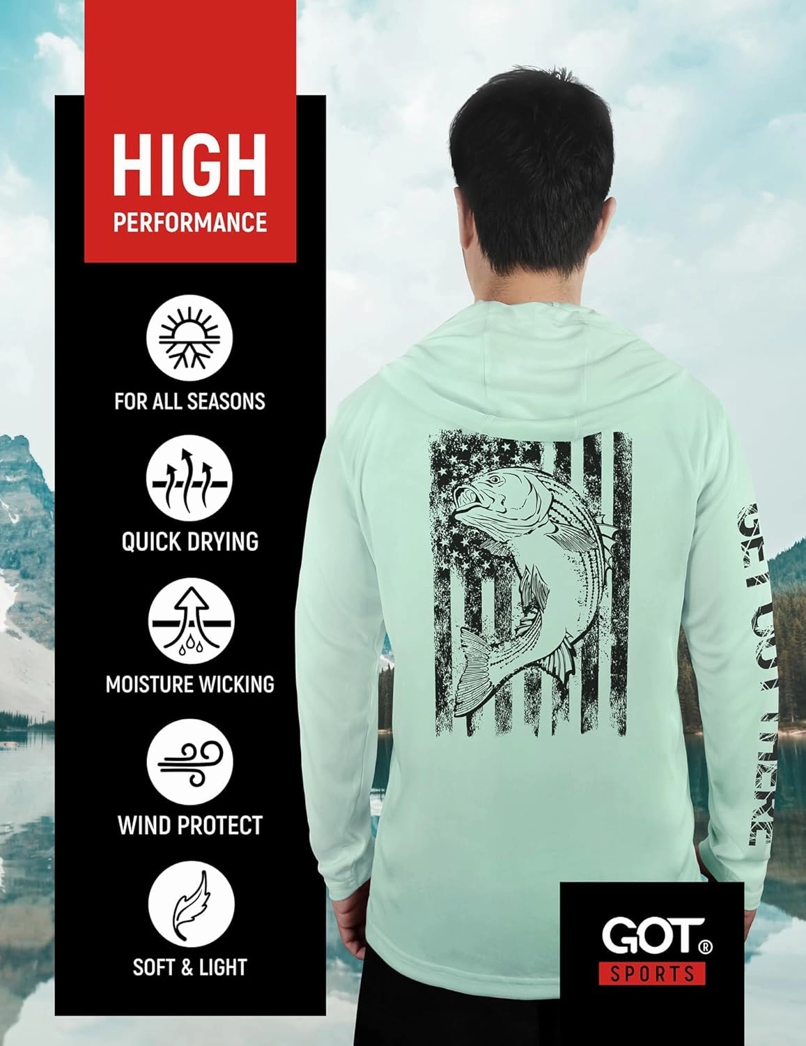 GOT Sports UPF 50  Hooded Fishing Shirt for Men Women - Long Sleeve Hoodie T Shirts - UV Sun Protection, Lightweight