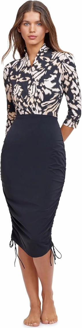 Gottex Women's Modest Knee Length Shirred Skirt, Swimwear, Black