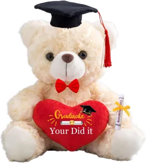 Graduation Bear Class of 2025 Personalized Graduation Gifts with Text/Name, White Teddy Bear with Heart and Bow for Her 2025 High School College Kindergarten Graduation Gifts 2025 (8IN-Text)