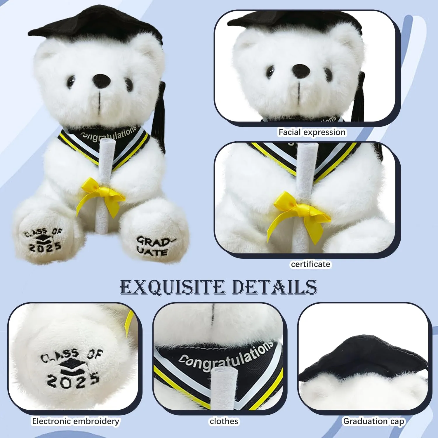 Graduation Bear Gifts for Her Class of 2025 Graduation Plush，Teddy Bear Stuffed Animal with Cap and Gown College High School Graduation Gifts for Boys & Girls