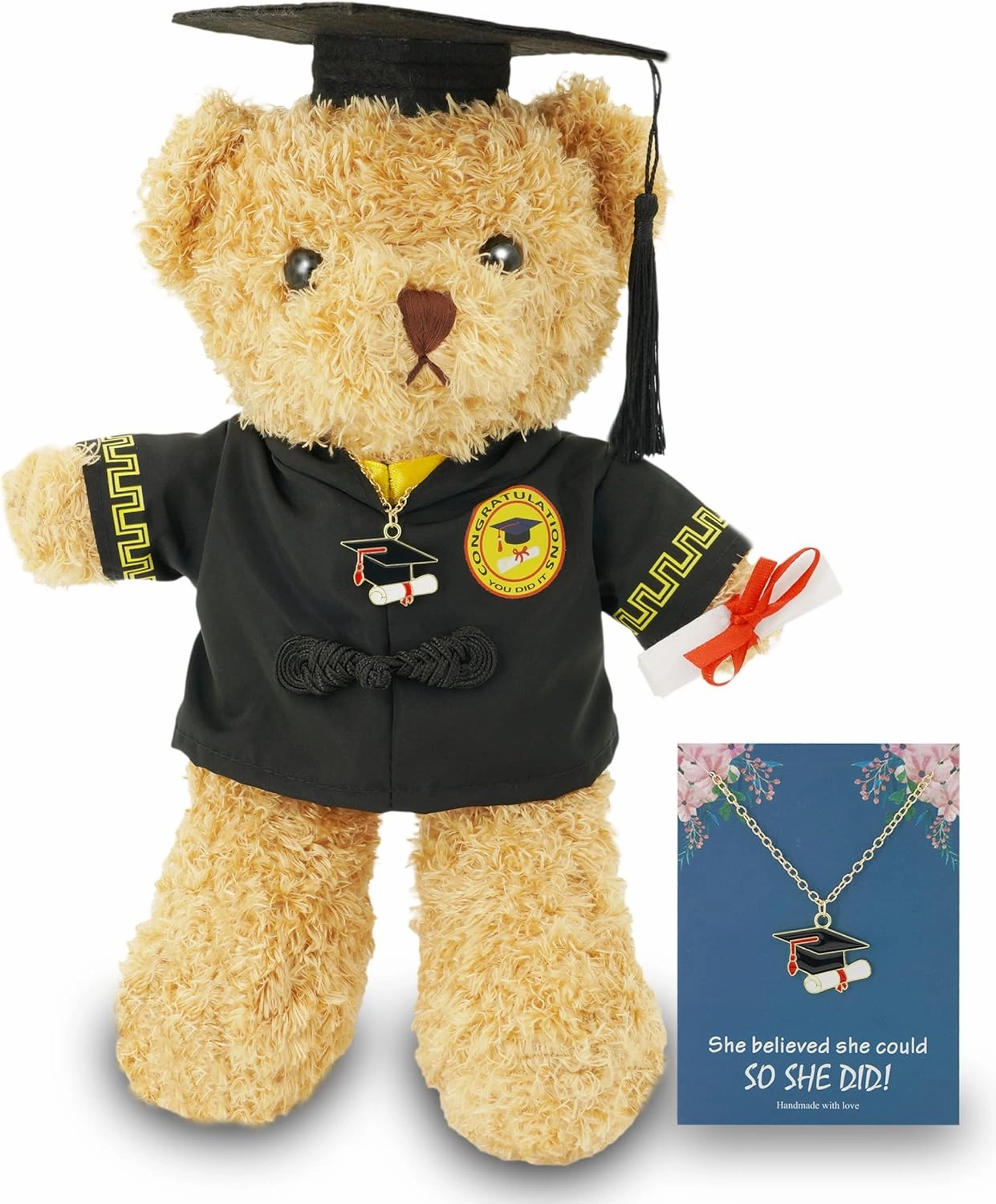 Graduation Bear Gift for Preschool Kindergarten Graduate Stuffed Animal Plush Soft Teddy Bear with Diploma Necklace Class of 2024