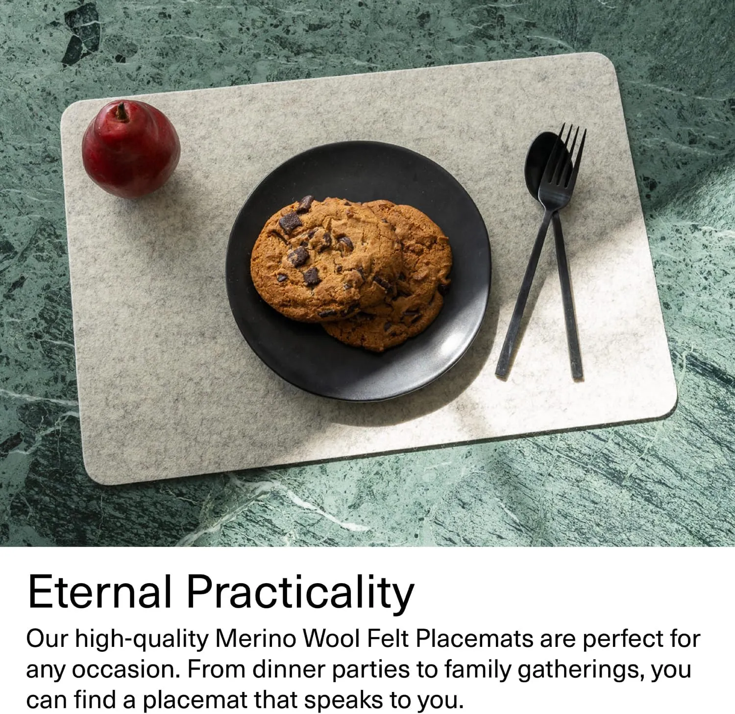 Graf Lantz - Merino Wool Rectangle Placemat - Granite (12" H x 18" W) - 3mm Merino Wool Felt Table Mat - Moisture Wicking - Odor, Stain, Heat & Dirt Resistant - Luxury Home Decor - Made in The USA