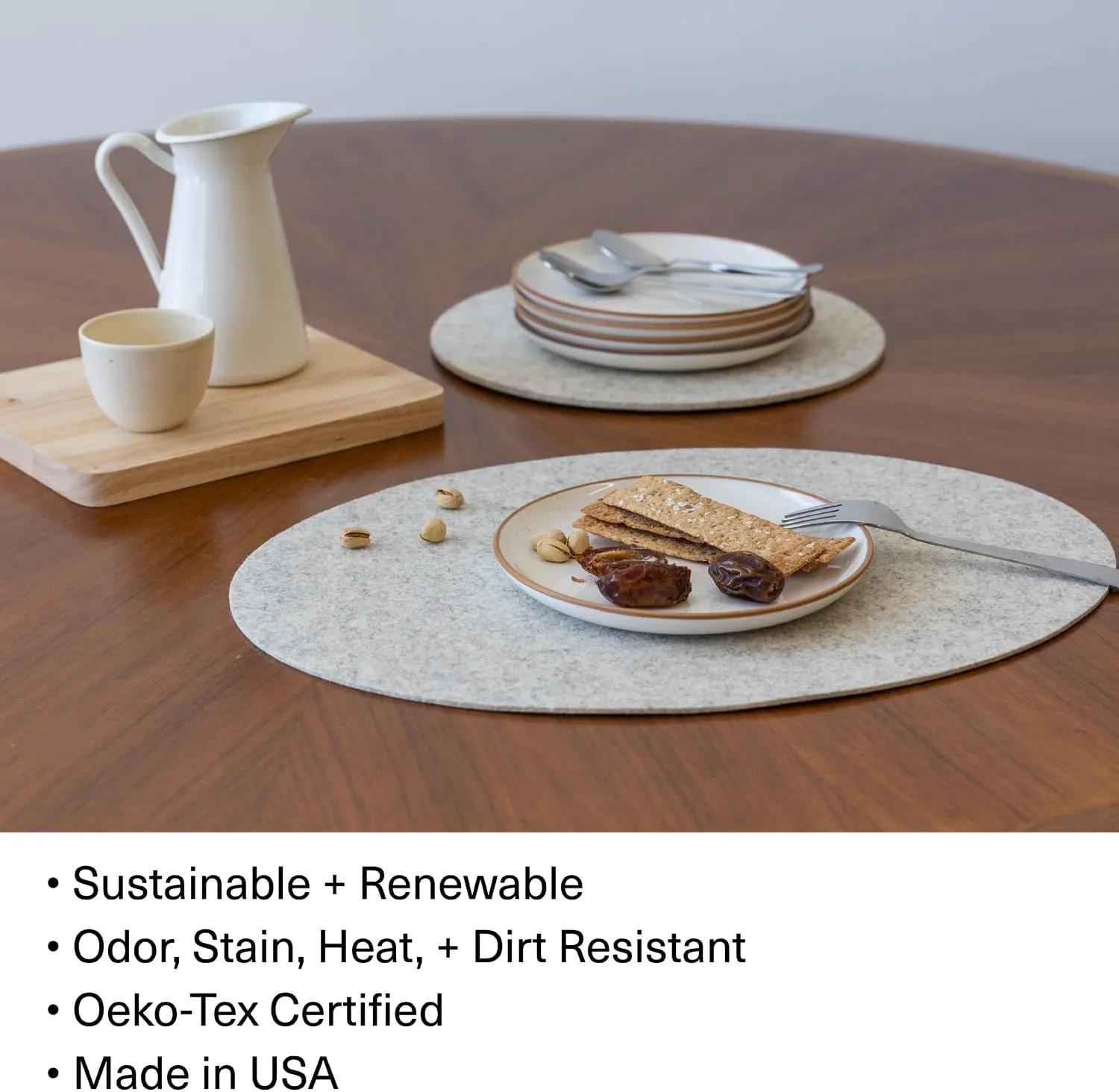 Graf Lantz - Merino Wool Rectangle Placemat - Granite (12" H x 18" W) - 3mm Merino Wool Felt Table Mat - Moisture Wicking - Odor, Stain, Heat & Dirt Resistant - Luxury Home Decor - Made in The USA