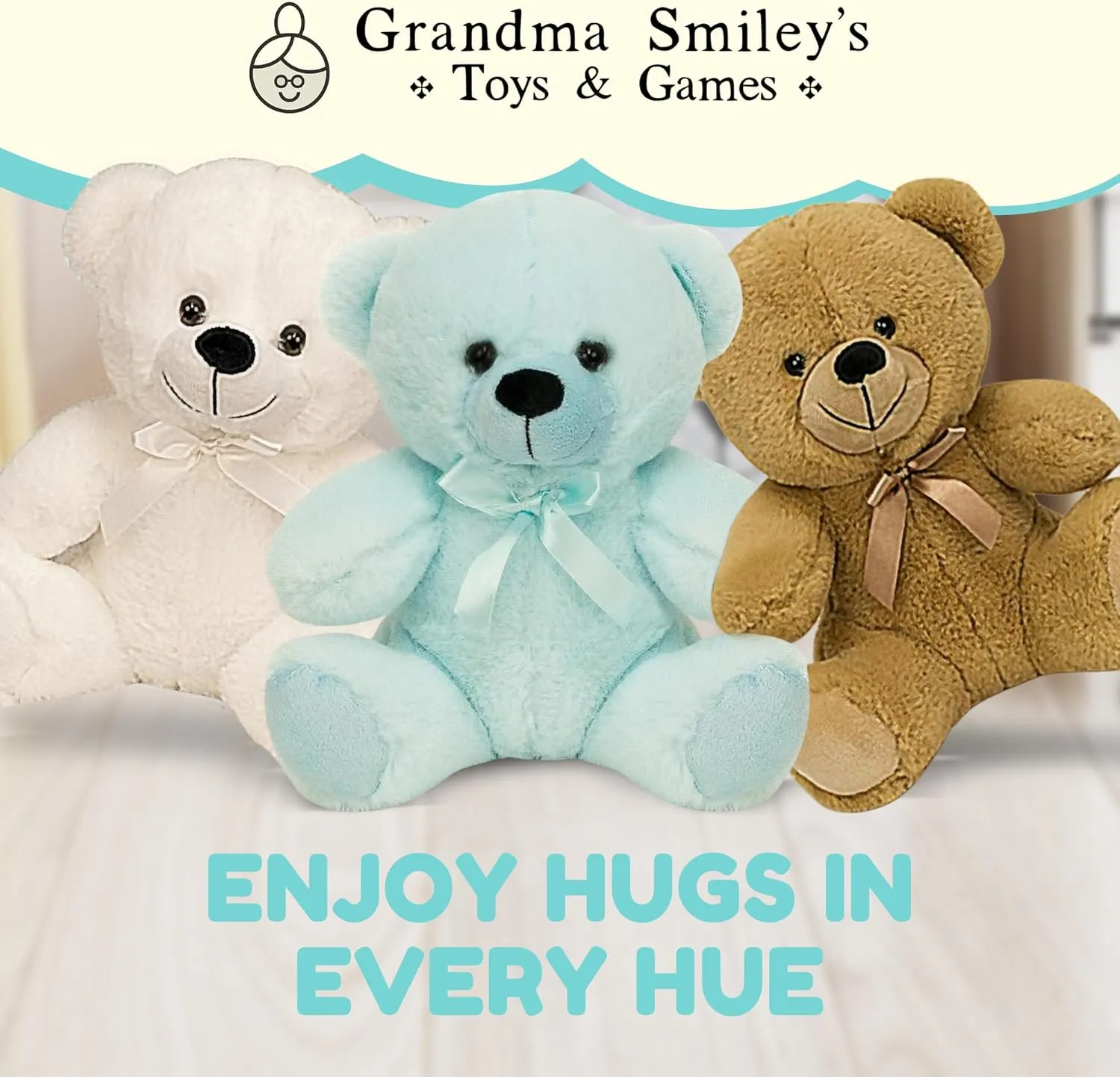 Grandma Smiley's Plush Best Friends Super Color Baby Blue Teddy Bear Stuffed Animal, 9-inch Hypoallergenic Small Teddy Bears for Christmas, Newborn Baby Shower, Girlfriend, Boyfriend, Graduation