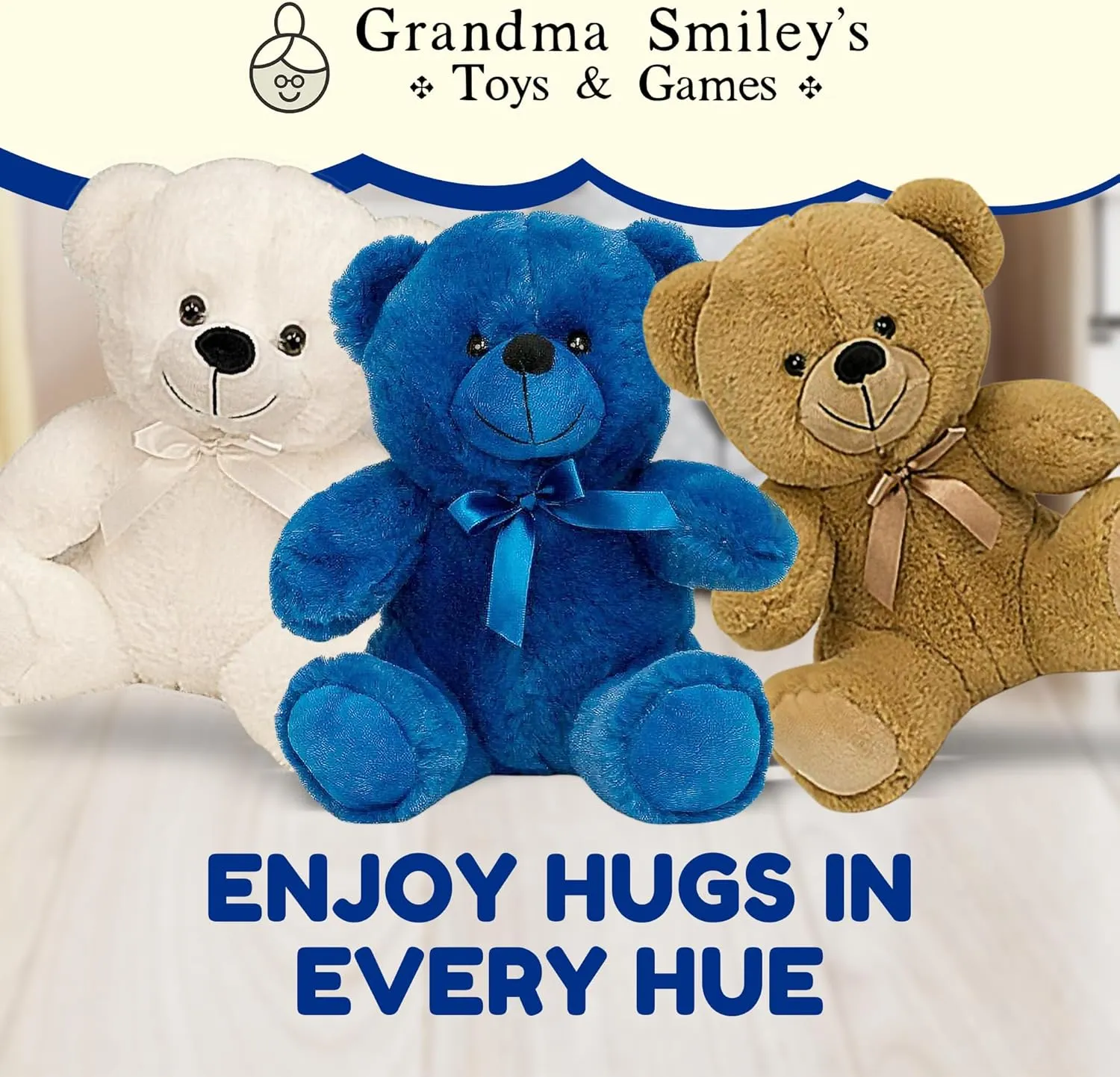 Grandma Smiley's Plush Best Friends Super Color Blue Teddy Bear Stuffed Animal, 9-inch Hypoallergenic Small for Christmas, Newborn Baby Shower, Girlfriend, Boyfriend, Graduation