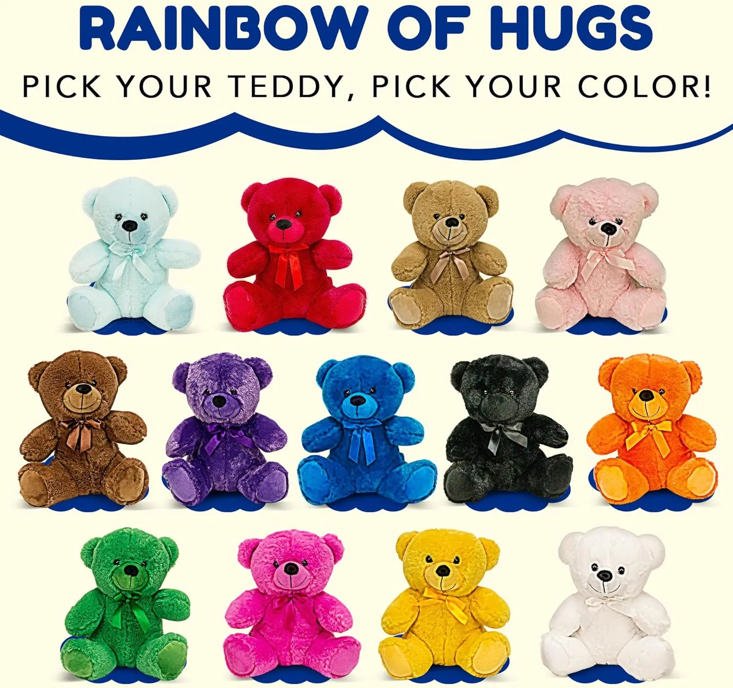 Grandma Smiley's Plush Best Friends Super Color Blue Teddy Bear Stuffed Animal, 9-inch Hypoallergenic Small for Christmas, Newborn Baby Shower, Girlfriend, Boyfriend, Graduation