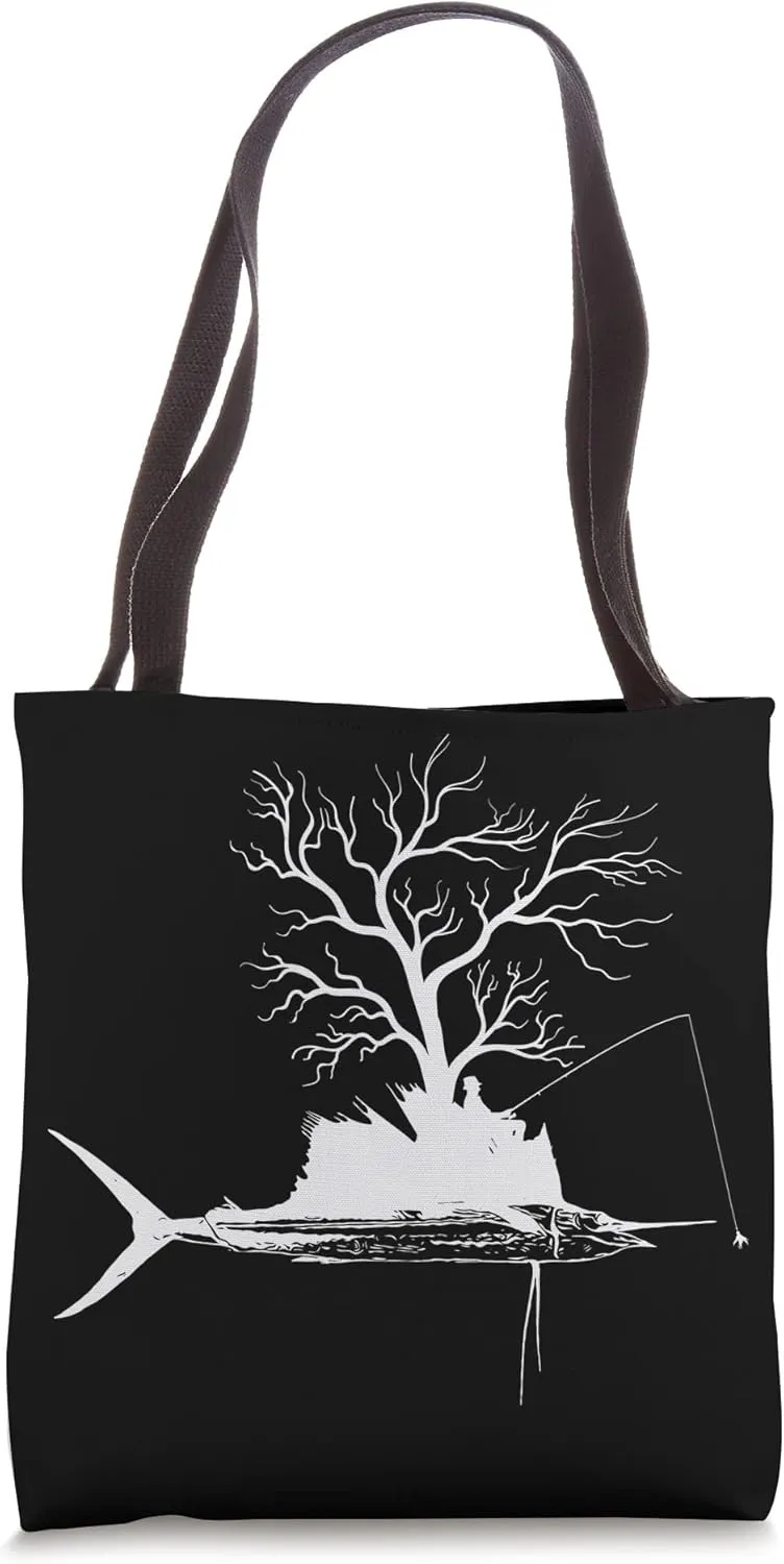 Graphic Tree Fishing Rod - Fish Sailfish Tote Bag