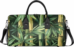 Green Bamboos Print Travel Duffle Bag for Women Men Foldable Waterproof Weekender Bag Carry on Tote for Overnight Sports Gym Green Plant