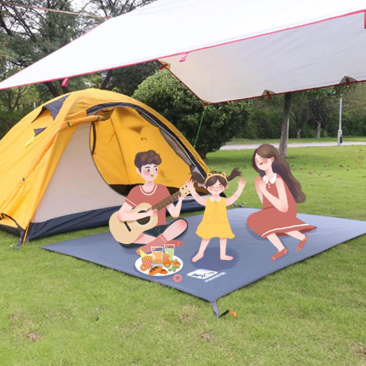 Green,Medium,N/A Waterproof Camping Tarp, 210D Oxford Cloth Outdoor Tent Ground Pad, Lightweight Multifunctional Tent Footprint with Drawstring Bag, Picnic Land Seats for Beach, Car,Camping,Adventure