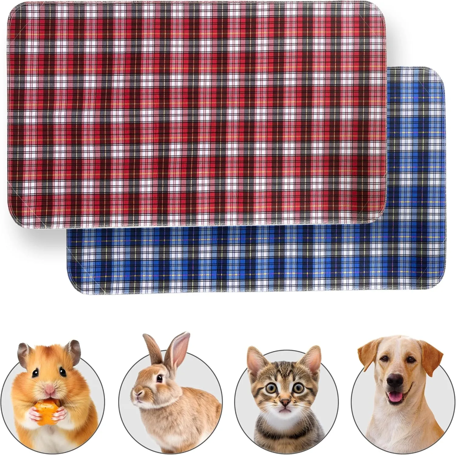 Guinea Pig Cage Liner - Pack of 2 Washable Pee Pads for Dogs, Smooth Fleece Guinea Pig Bedding for Cage & Crates, Reusable & Waterproof Puppy Pee Pads - 36x24 Inches, Plaid