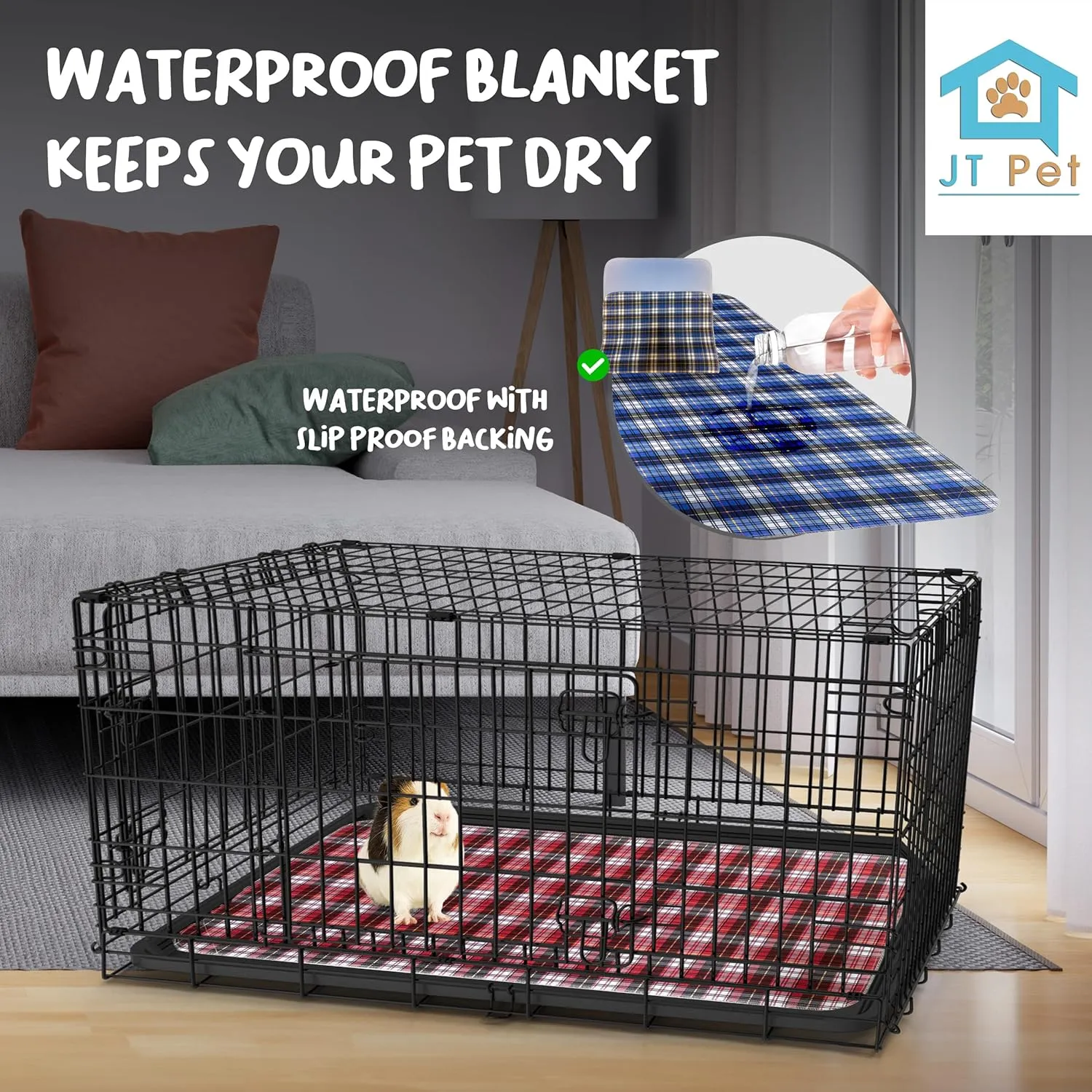 Guinea Pig Cage Liner - Pack of 2 Washable Pee Pads for Dogs, Smooth Fleece Guinea Pig Bedding for Cage & Crates, Reusable & Waterproof Puppy Pee Pads - 36x24 Inches, Plaid