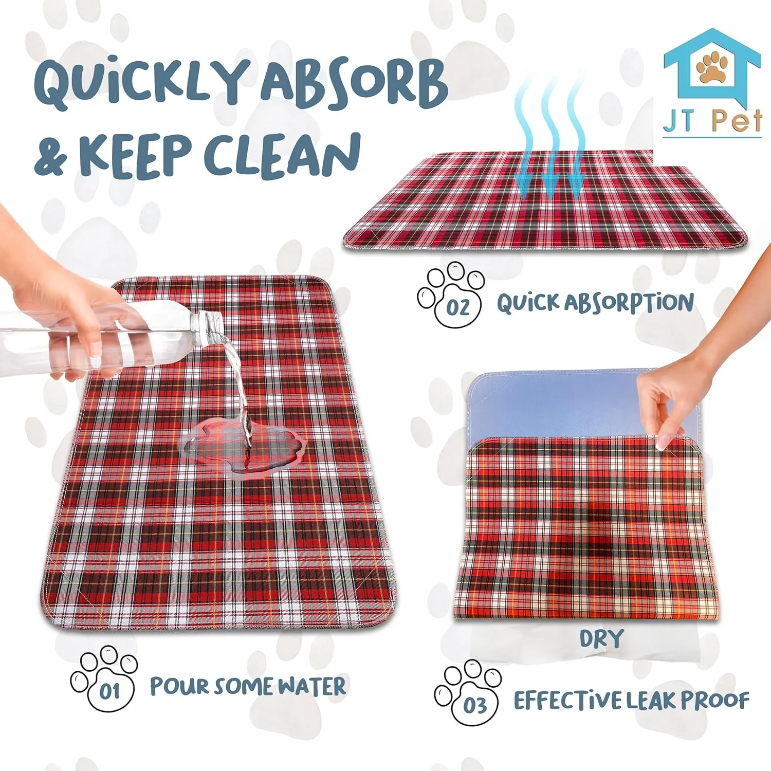 Guinea Pig Cage Liner - Pack of 2 Washable Pee Pads for Dogs, Smooth Fleece Guinea Pig Bedding for Cage & Crates, Reusable & Waterproof Puppy Pee Pads - 36x24 Inches, Plaid