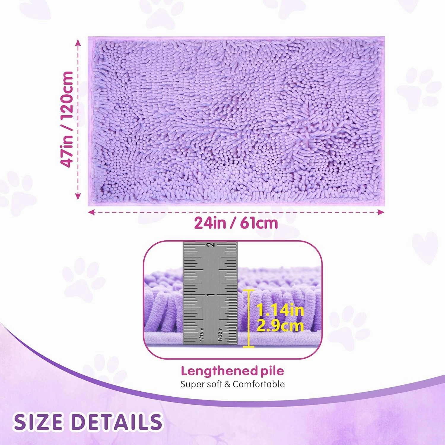 Guinea Pig Cage Liner Bedding 47x24, Washable Guinea Pig Bed Mat, Extra Absorbent Rabbit Pee Pad Reusable, Non-Slip Fleece Blanket for Bunny and Small Animal Cage Accessories (Purple, 47"x24")