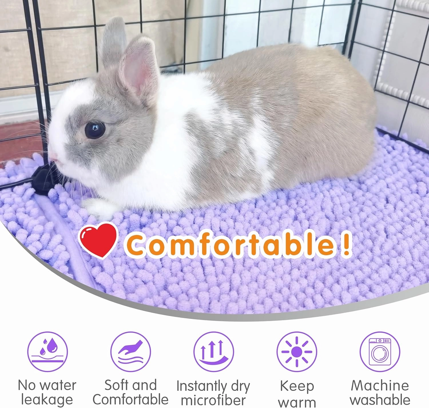 Guinea Pig Cage Liner Bedding 47x24, Washable Guinea Pig Bed Mat, Extra Absorbent Rabbit Pee Pad Reusable, Non-Slip Fleece Blanket for Bunny and Small Animal Cage Accessories (Purple, 47"x24")