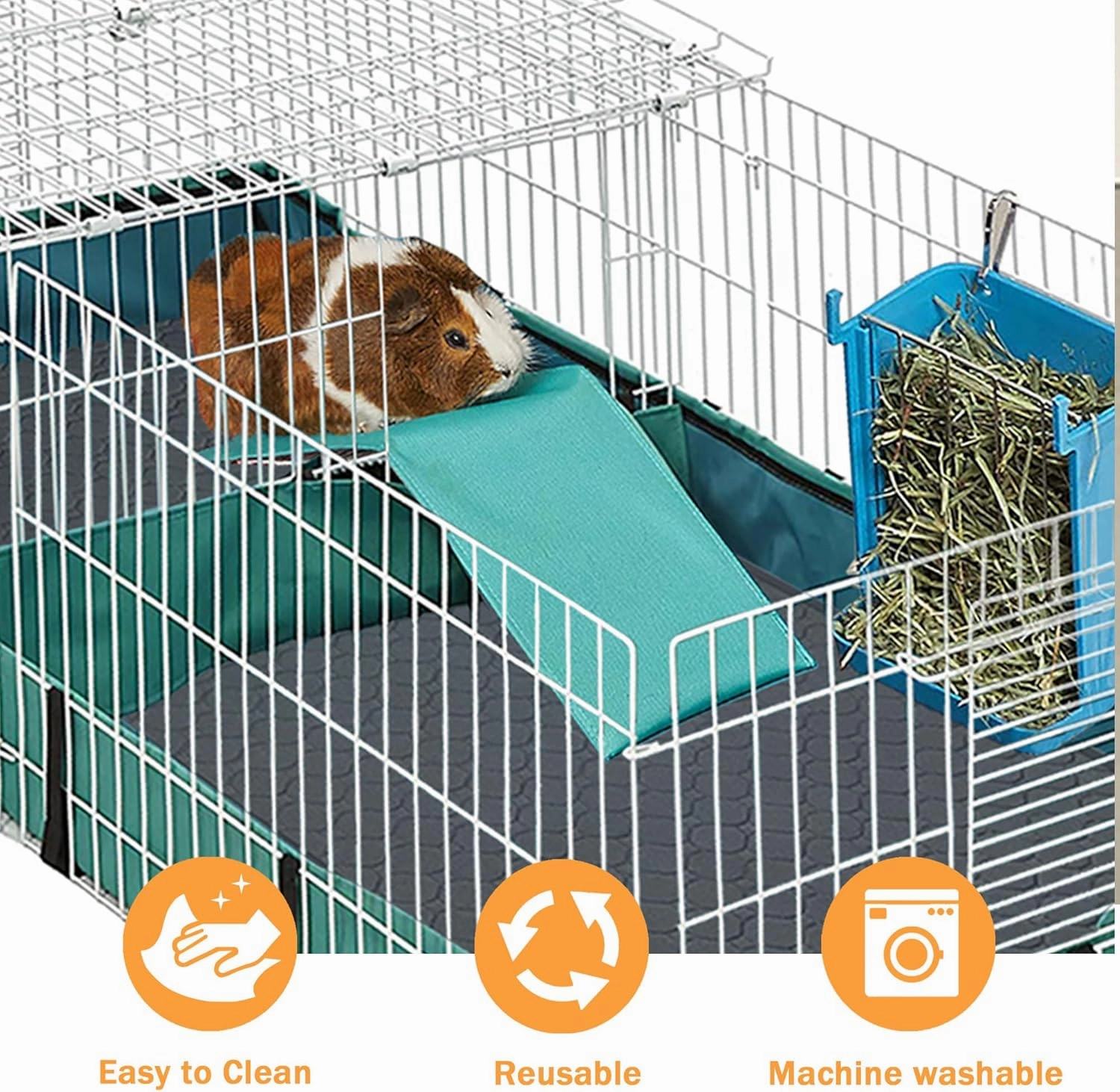 Guinea Pig Cage Liners, 49"X24" Washable Guinea Pig Bedding for Midwest Cage 4 Pack, Reusable & Anti Slip & Waterproof, Absorbent Guinea Pig Pee Pad for Small Animal, Rabbit, Bunny, Chinchilla