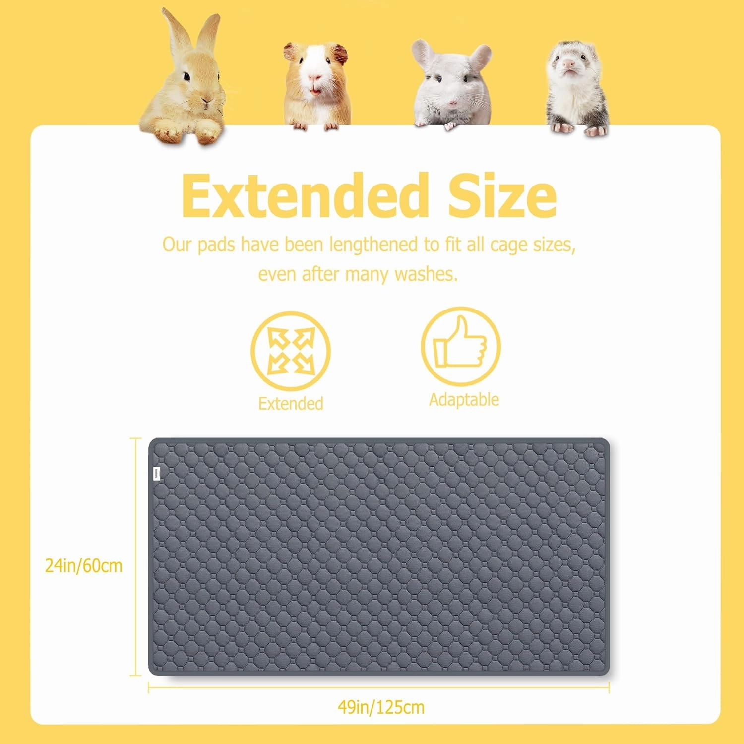 Guinea Pig Cage Liners, 49"X24" Washable Guinea Pig Bedding for Midwest Cage 4 Pack, Reusable & Anti Slip & Waterproof, Absorbent Guinea Pig Pee Pad for Small Animal, Rabbit, Bunny, Chinchilla