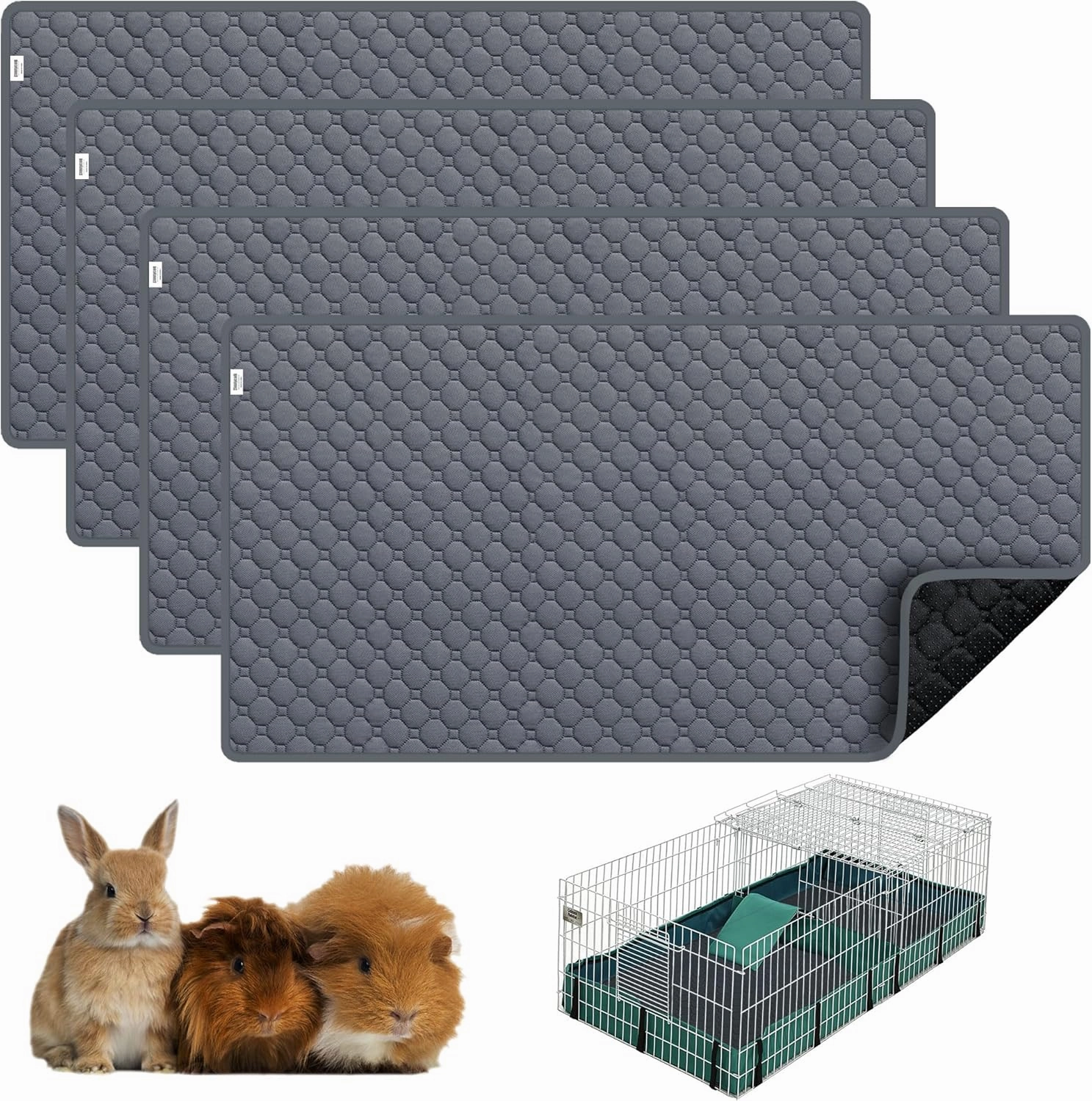 Guinea Pig Cage Liners, 49"X24" Washable Guinea Pig Bedding for Midwest Cage 4 Pack, Reusable & Anti Slip & Waterproof, Absorbent Guinea Pig Pee Pad for Small Animal, Rabbit, Bunny, Chinchilla