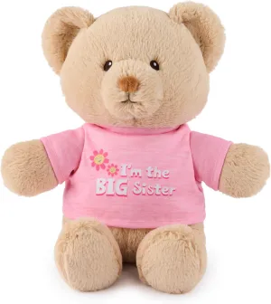 GUND “I'm The Big Sister” Sustainable Message Bear with Pink T-Shirt, Teddy Bear Made from 100% Recycled Materials for Ages 1 and Up, Tan, 12”