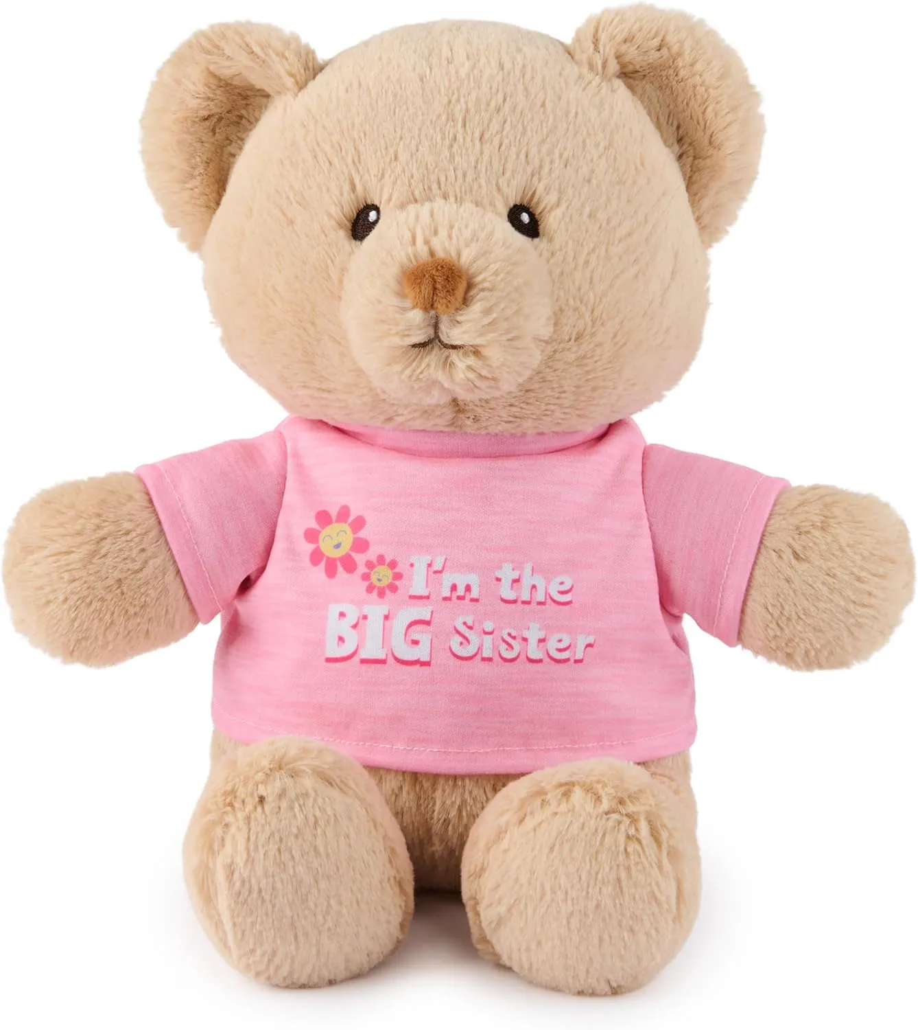 GUND “I'm The Big Sister” Sustainable Message Bear with Pink T-Shirt, Teddy Bear Made from 100% Recycled Materials for Ages 1 and Up, Tan, 12”