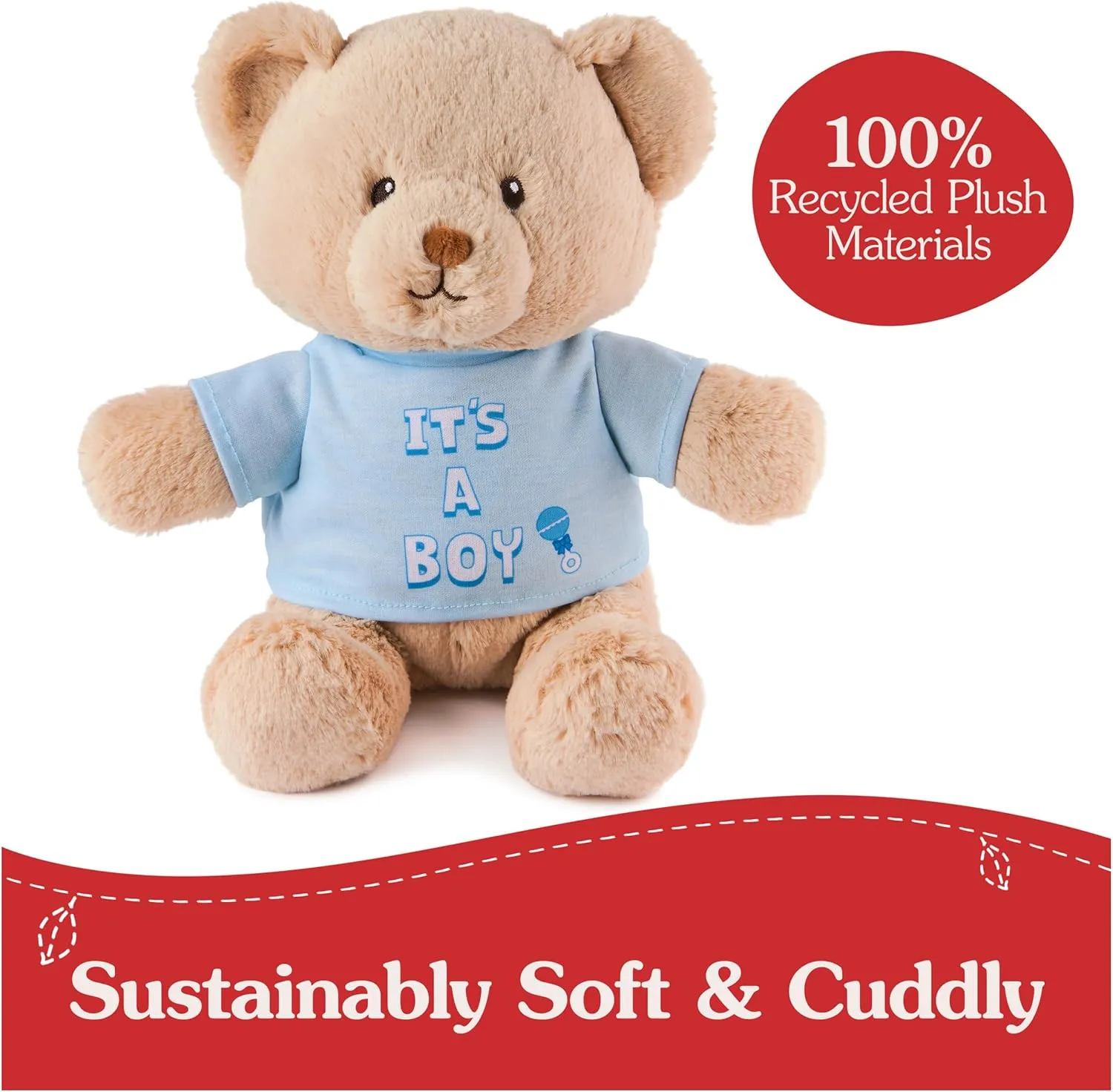 GUND “It's a Boy” Sustainable Message Bear with Blue T-Shirt, Teddy Bear Made from 100% Recycled Materials for Ages 1 and Up, Tan, 12”