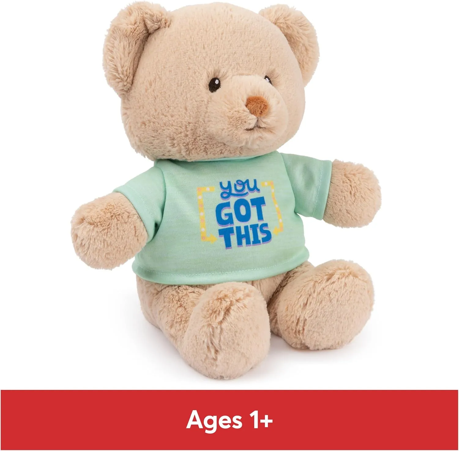 GUND “You Got This” Sustainable Message Bear with Green T-Shirt, Teddy Bear Made from 100% Recycled Materials for Ages 1 and Up, Tan, 12”