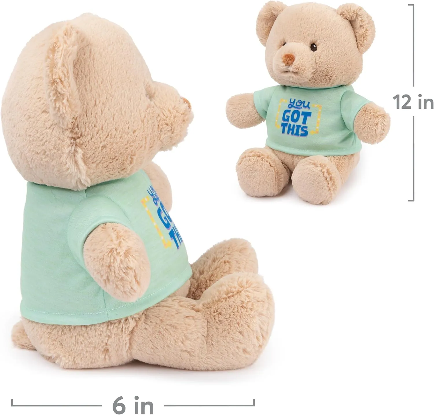 GUND “You Got This” Sustainable Message Bear with Green T-Shirt, Teddy Bear Made from 100% Recycled Materials for Ages 1 and Up, Tan, 12”