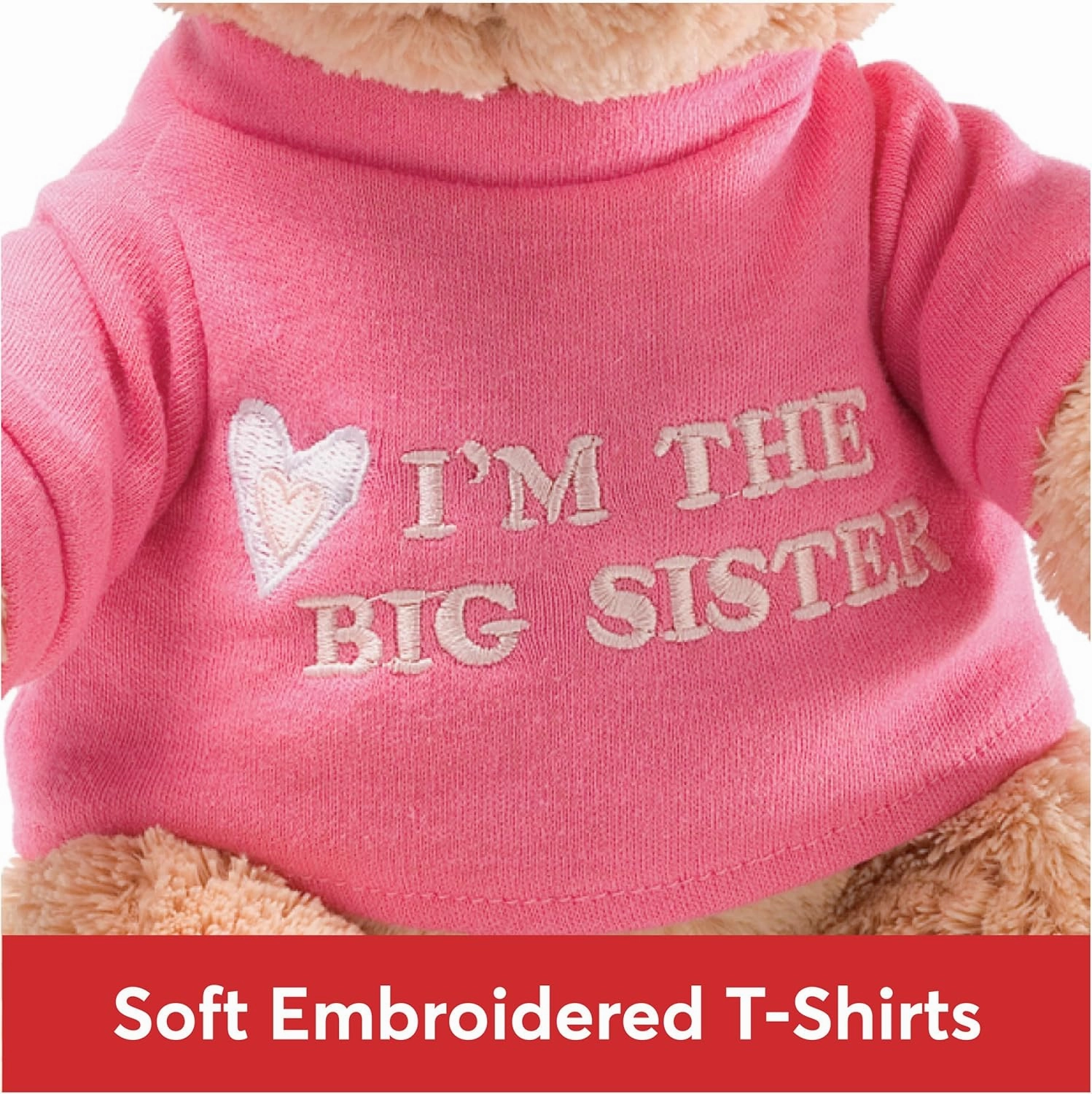 GUND “I’m The Big Sister” Message Bear with Pink T-Shirt, Teddy Bear Stuffed Animal for Ages 1 and Up, Brown, 12”