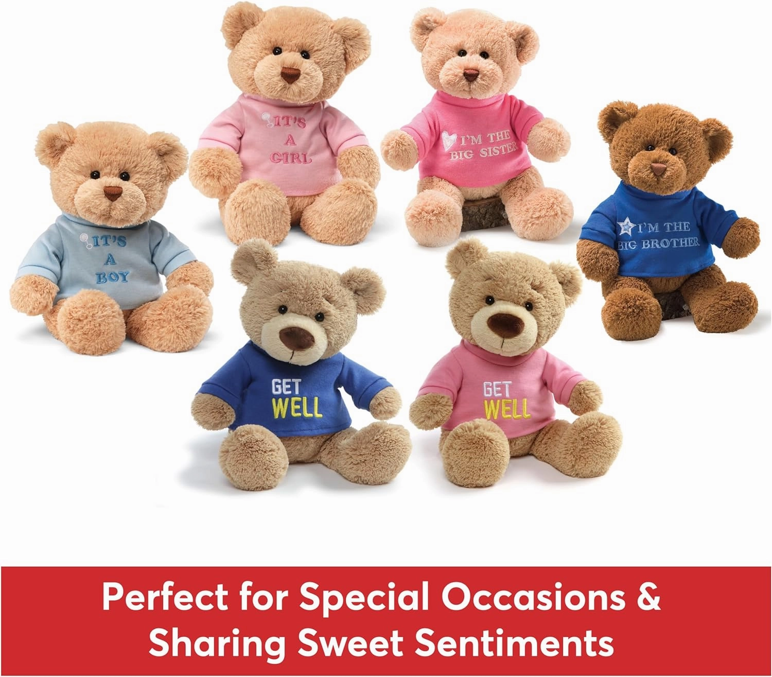 GUND “I’m The Big Sister” Message Bear with Pink T-Shirt, Teddy Bear Stuffed Animal for Ages 1 and Up, Brown, 12”